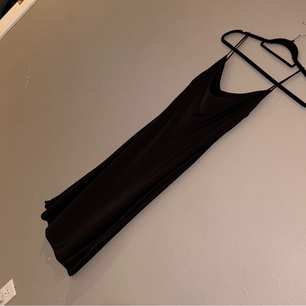 Black silky satin stretch sincerely Jules cowl maxi midi dress drape neckline xs